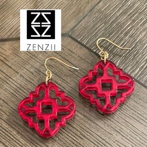 ZENZII Modern Mosaic Acrylic Resin Drop Dangle Earrings Red Geometric Earrings